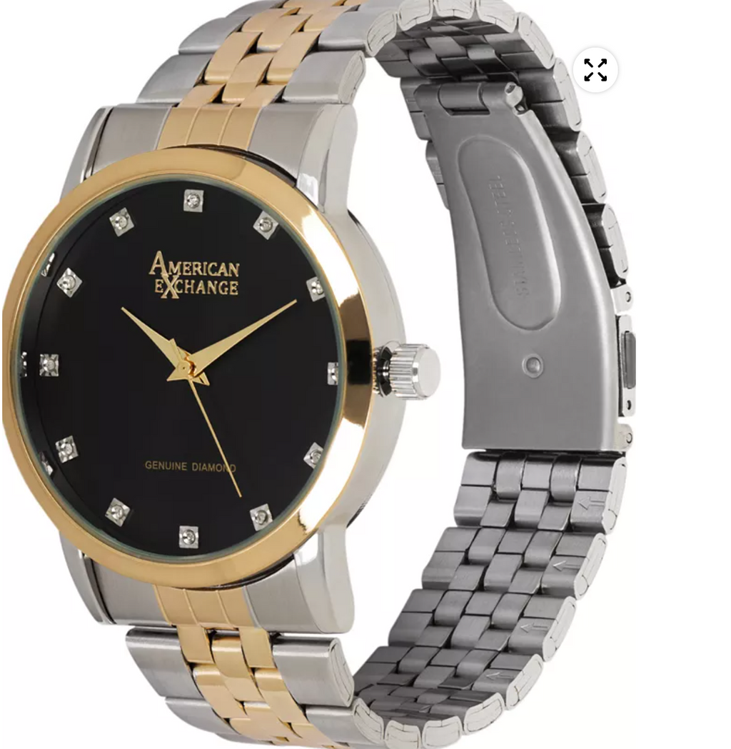 American Exchange Genuine Diamond Collection Black Dial Two-tone Watch - Image 6