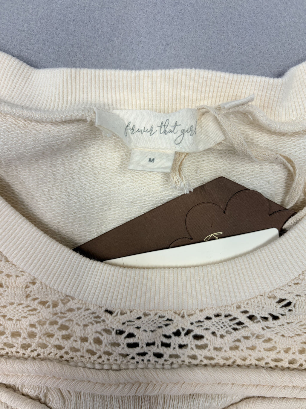 Anthropologie Forever That Girl Fringed Pompom Cream Sweatshirt M Women's NWT - Image 3