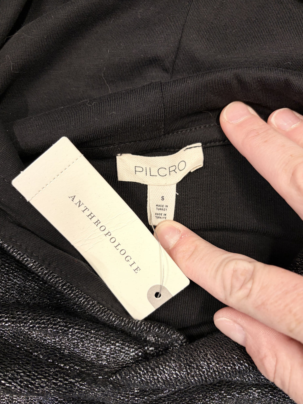 Pilcro Foil Metallic Black Hoodie S Hoodie Women's NWT - Image 3