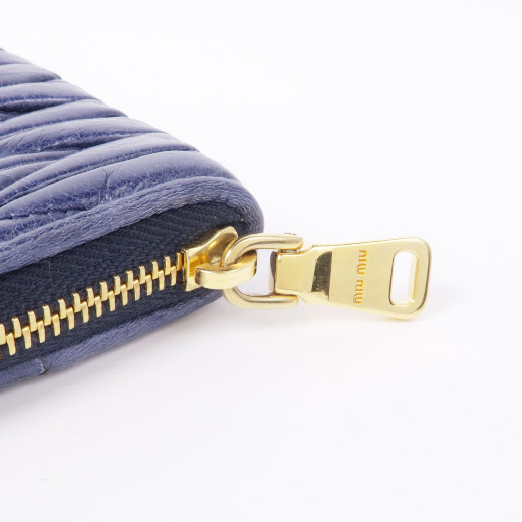 MIU MIU Card Case Crinkled Calfskin Blue