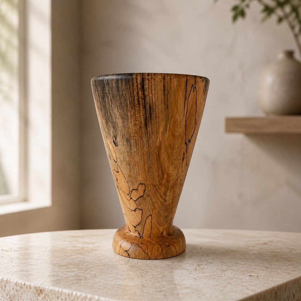 Hand Turned Spalted Maple Wood Vase 5 x 7.5, hardwood decor, handcrafted, natural grain, dried flower display