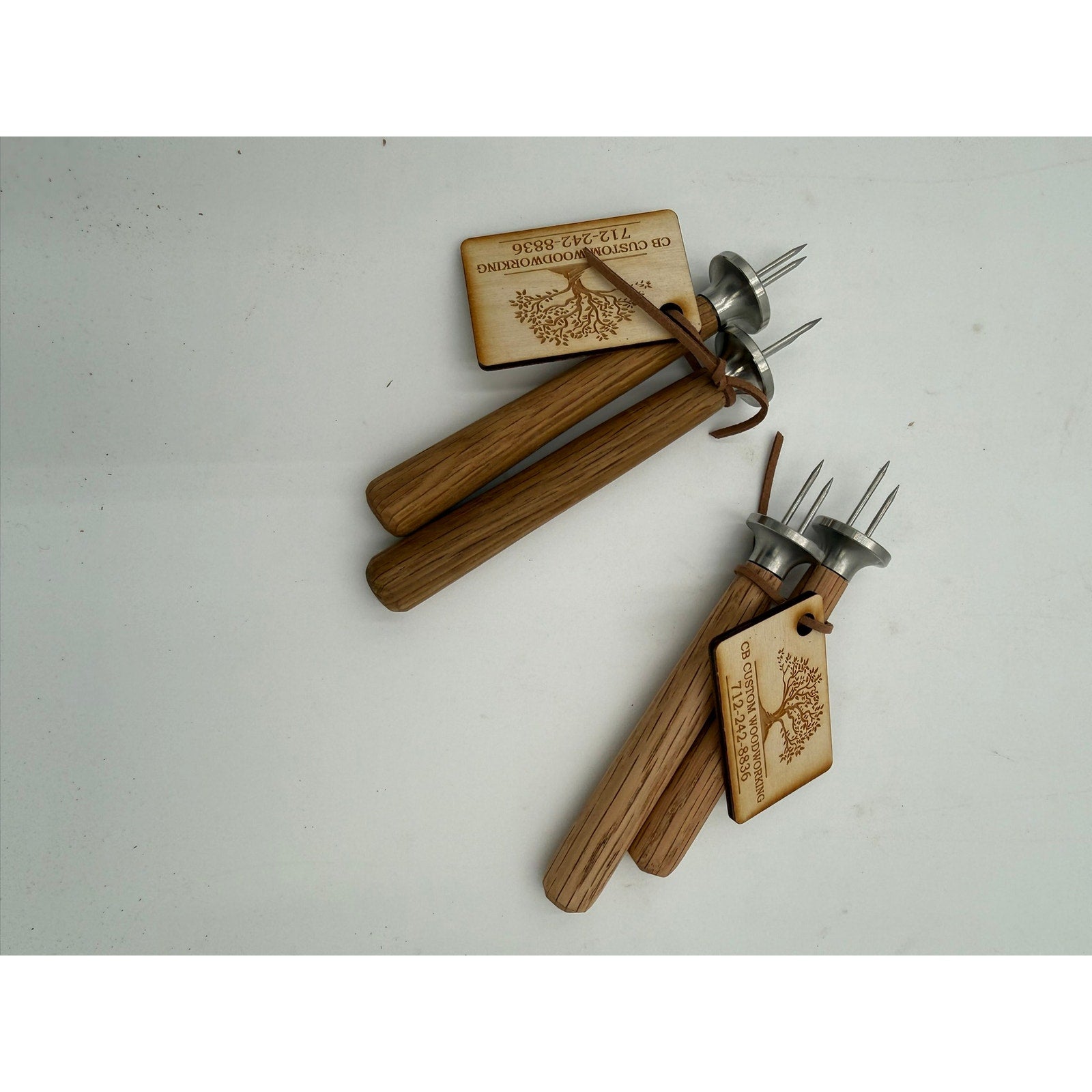 Hand Turned Sweet Corn Holders with Wood Handles, stainless steel prongs, hardwood options, durable kitchen tool, gift boxed