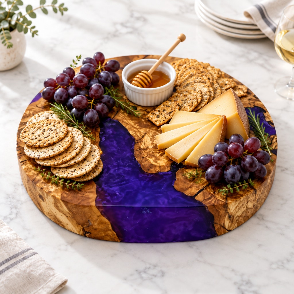 Olivewood Purple Epoxy Charcuterie Board, 15.5 x 2 Inch, Handcrafted, One of a Kind, SKU 1556