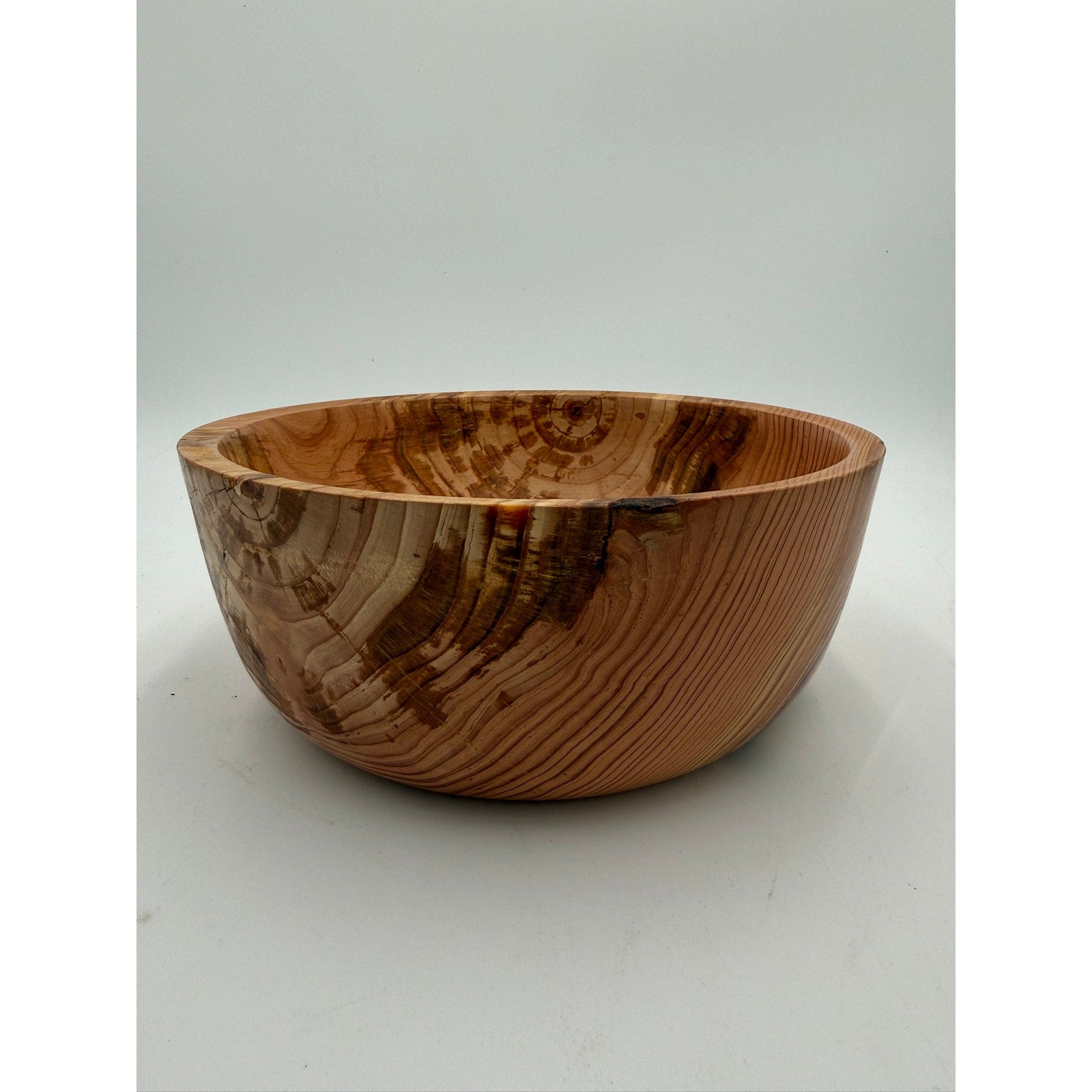 Hand Turned Rustic Fir Wood Bowl 9x3.5 inches, handmade, food safe, decorative, functional, salad serving, farmhouse