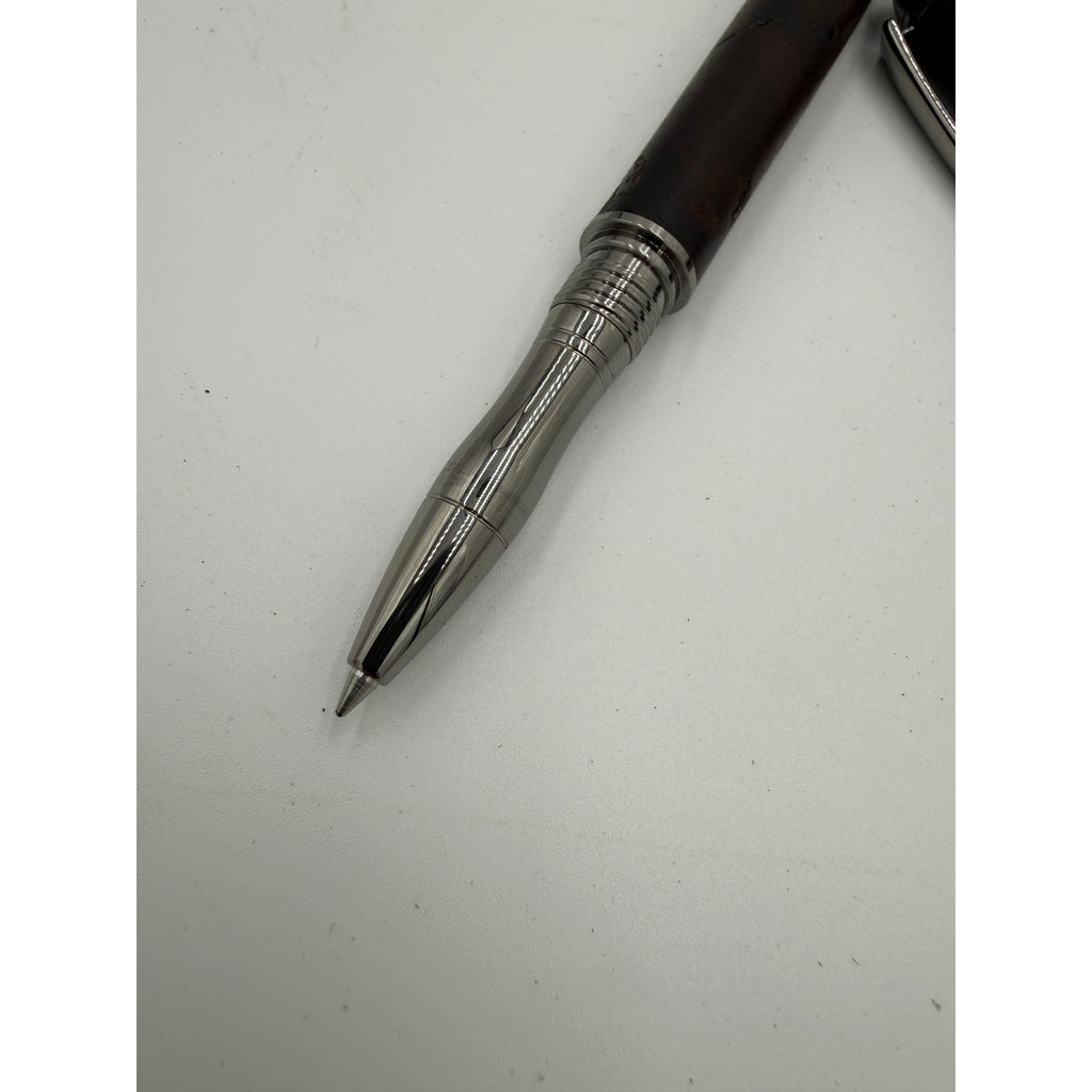 Mistrel Rollerball Pen in Walnut Burl, Black Titanium, Hand Turned, SKU 1566