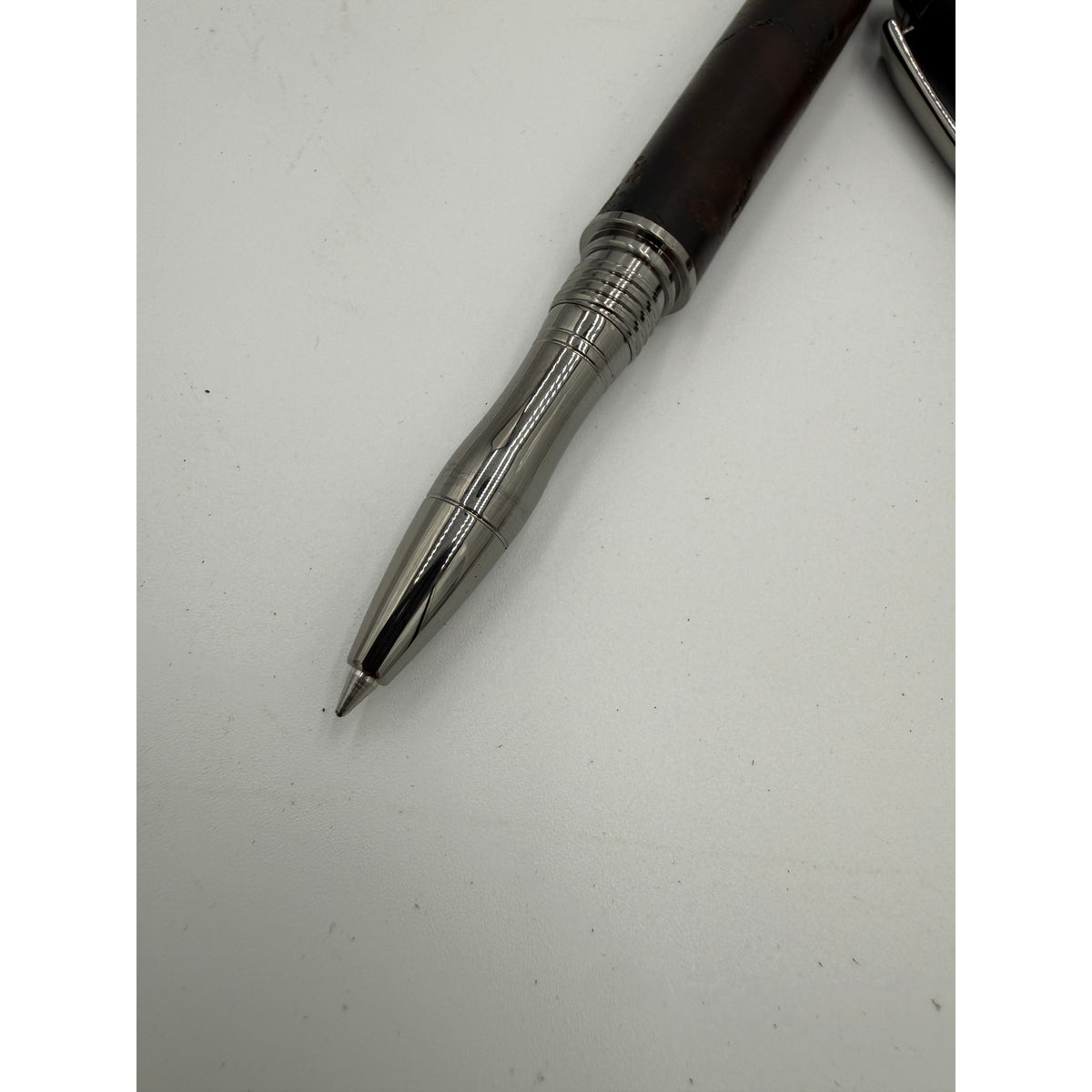 Mistrel Rollerball Pen in Walnut Burl, Black Titanium, Hand Turned, SKU 1566