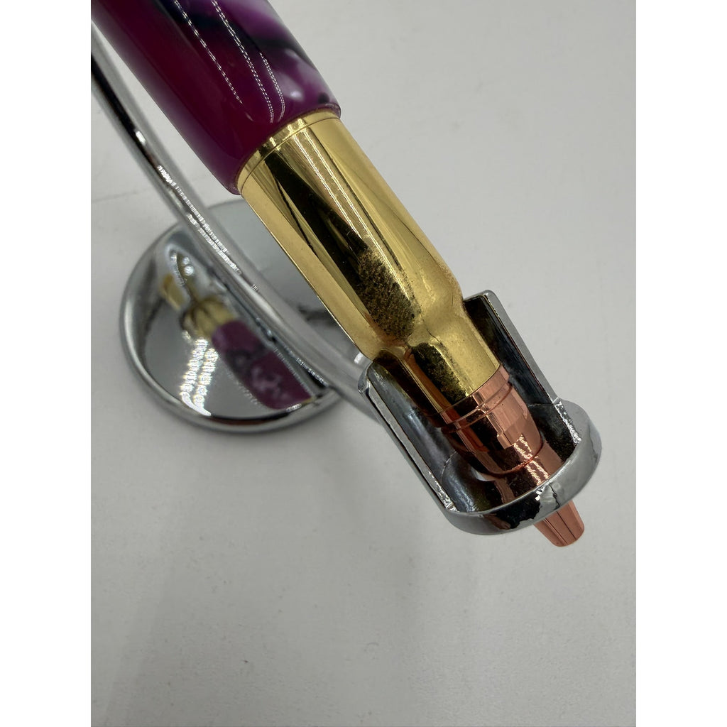 Purple Hand Turned Executive Rollerball Pen, epoxy barrel, smooth gel ink, gold hardware, gift boxed