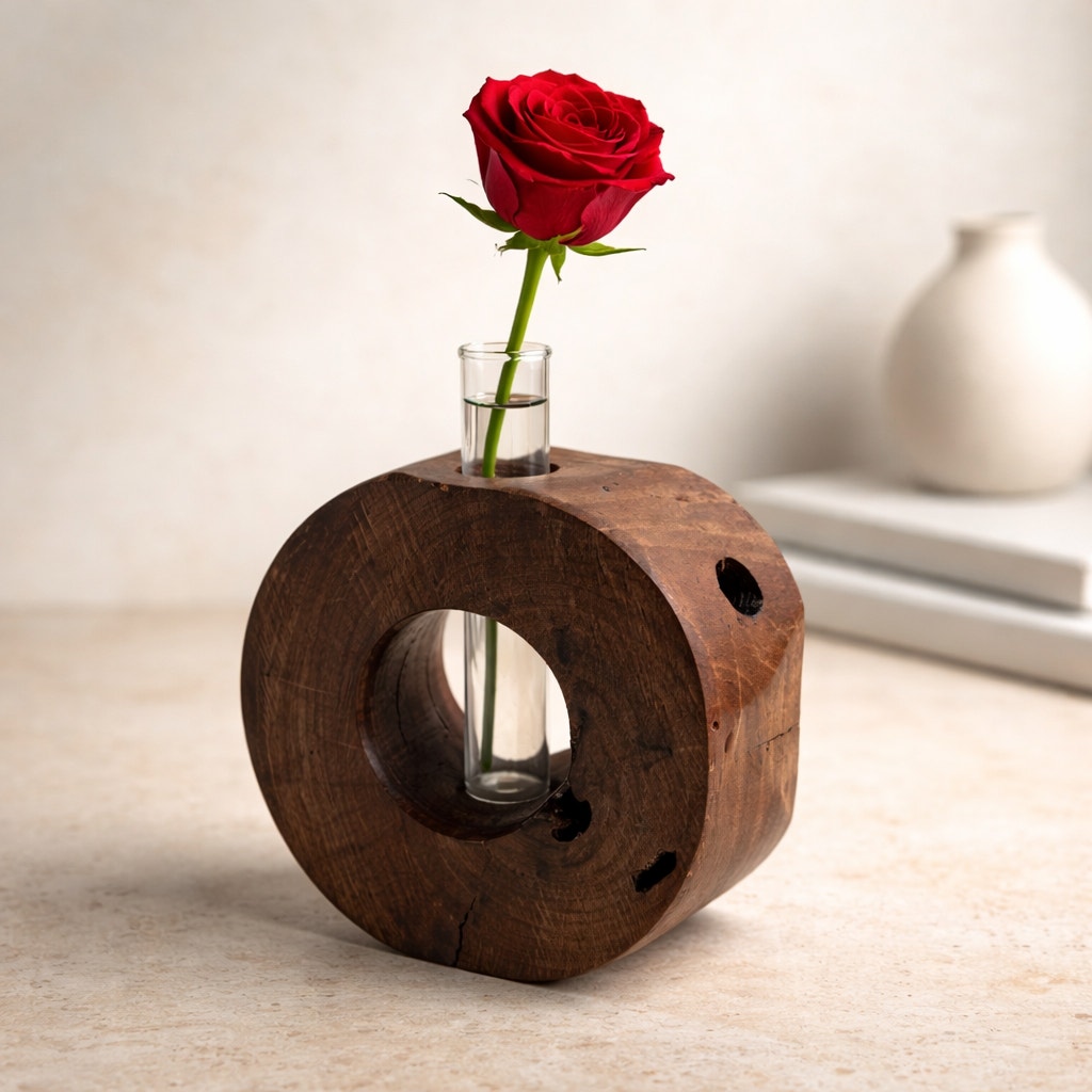 Handcrafted Wood Propagation Station Vase, 6 x 2.5 in, glass tube bud vase, propagate cuttings, display dried florals