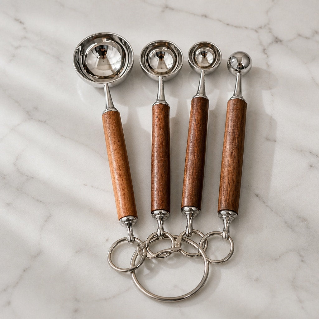 Handcrafted Wooden Measuring Spoons, Set of 4, Lacewood Handles, Tbsp to 1/4 Tsp, SKU 1423