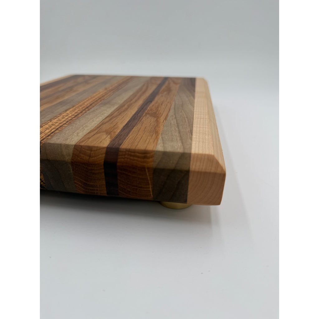 Handcrafted Edge Grain Cutting Board, Walnut Maple White Oak Tigerwood, 11.75 x 9.5 x 1.5 Inch