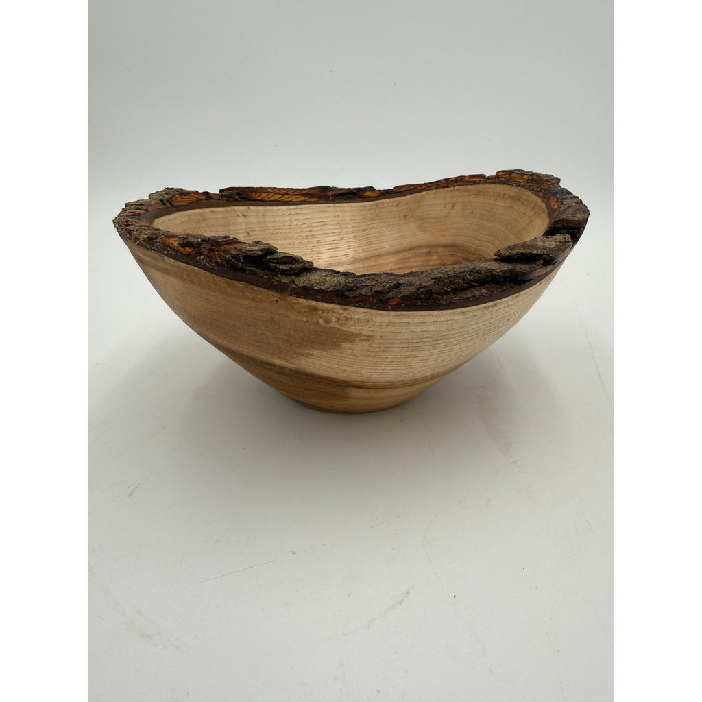 Live Edge Shagbark Hickory Hand Turned Bowl, rustic decor, natural bark rim, 7.5 x 7 x 3.5 in, food safe finish