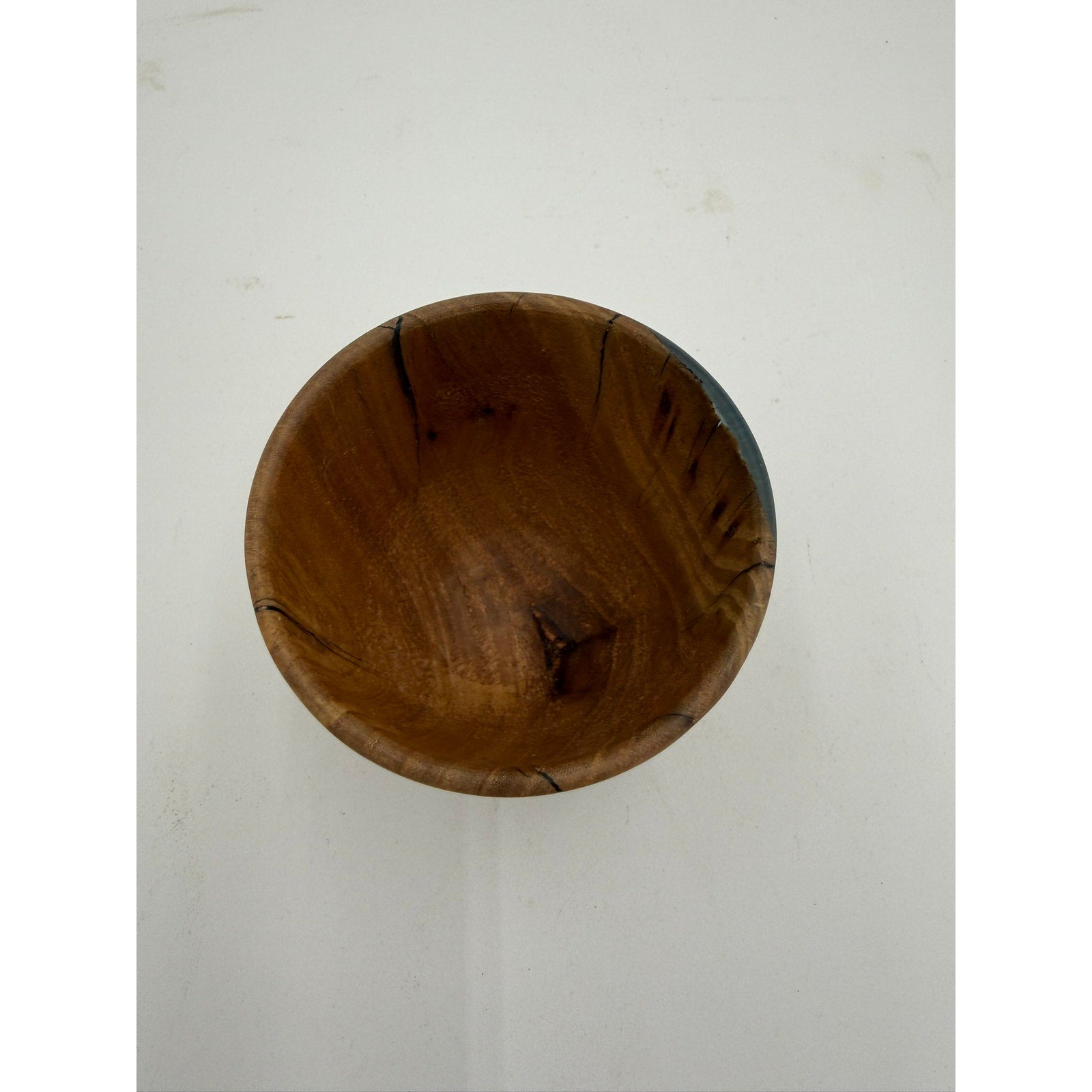 Modern White Oak Woodturning Bowl, handmade artistry, black resin detail, rustic home decor piece, small desk or entryway dish