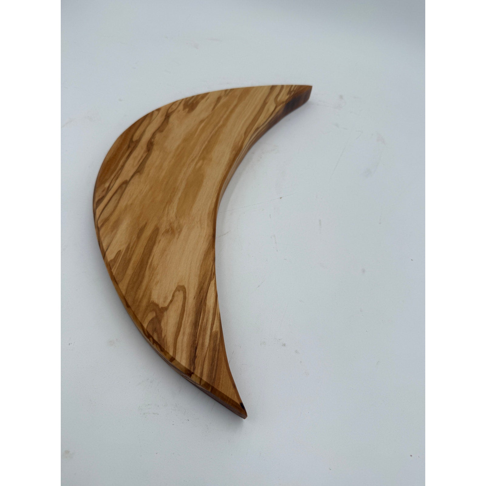 Italian Olive Wood Crescent Cheese Board, Hand Crafted, 15.5 x 5 x 1 Inch, Dense Hardwood