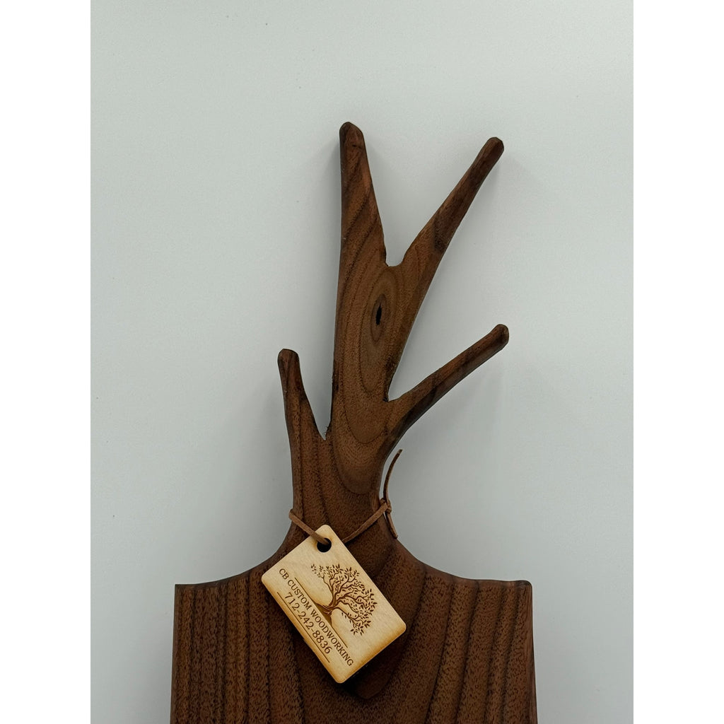 Walnut Charcuterie Board with Twig Handle, 22x6.5x1 size, decorative serving tray, functional kitchen gift, handmade USA