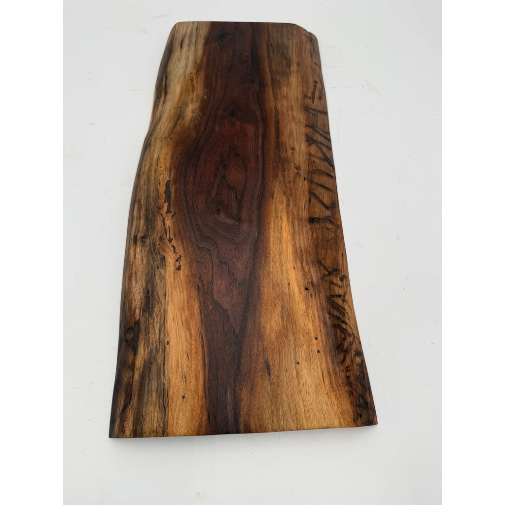 Live Edge Walnut Charcuterie Board Platter, rich dark coloring, intricate grain pattern, handcrafted, 18x8x1.1 in