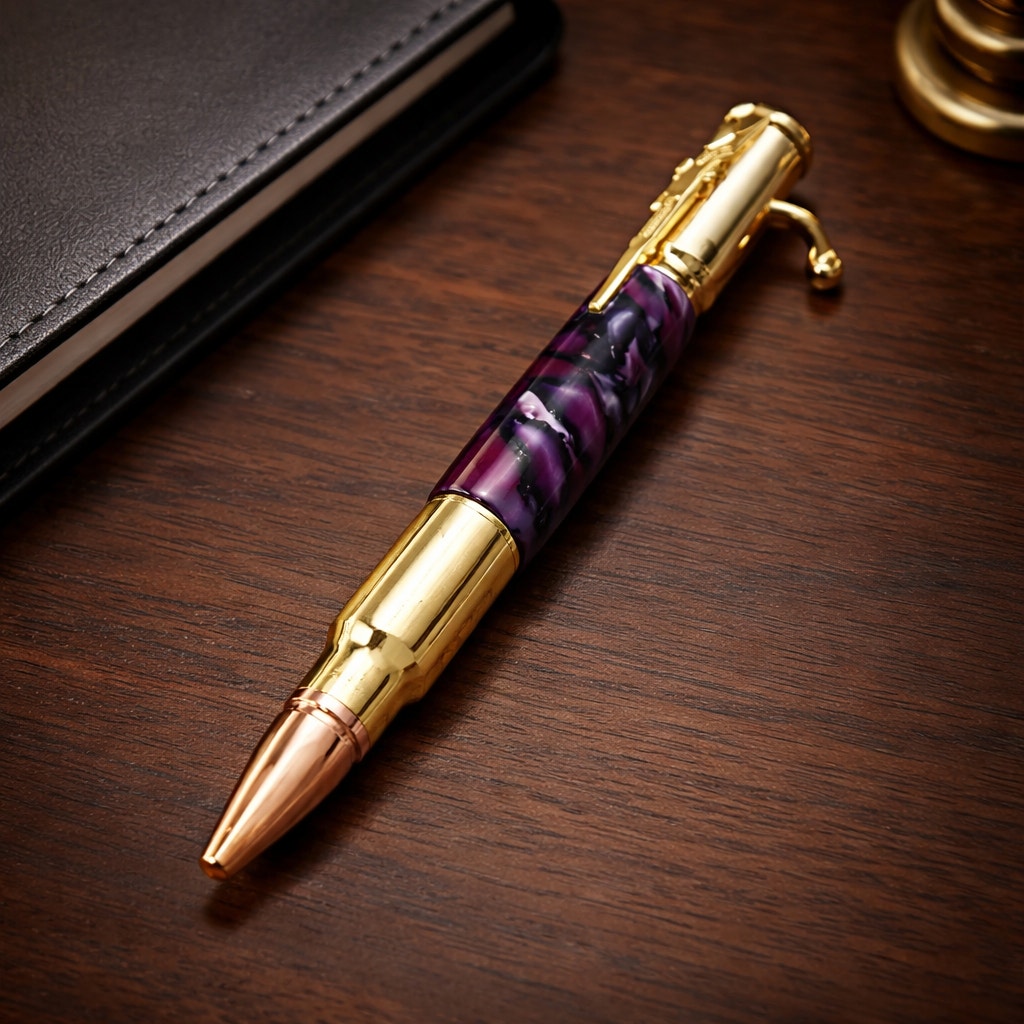 Purple Hand Turned Executive Rollerball Pen, epoxy barrel, smooth gel ink, gold hardware, gift boxed