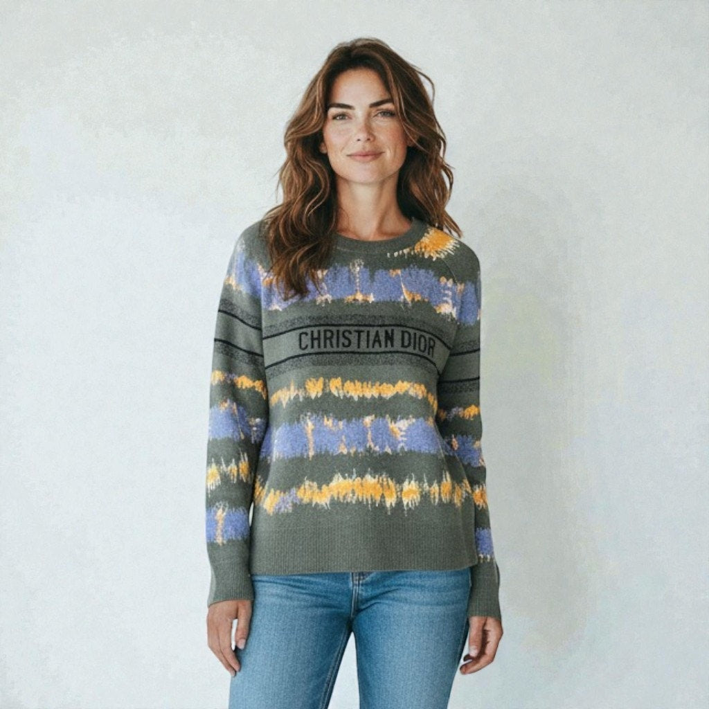 Christian Dior Tie-Dye Logo Sweater Green Blue FR40 / US8 Excellent
