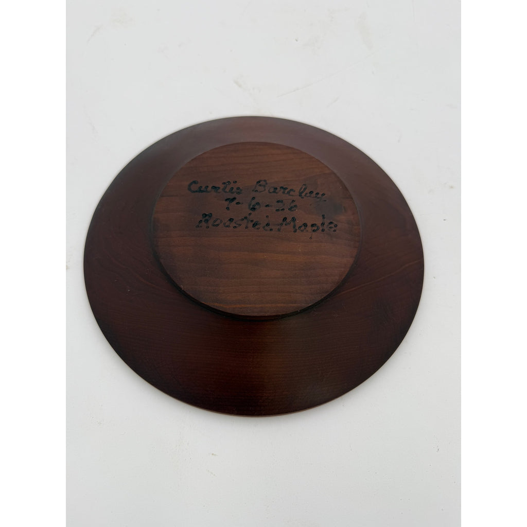 Roasted Maple Hand Turned Serving Platter, 8.75 x 1.25 in, rich dark finish, food safe oil, artisan wood decor