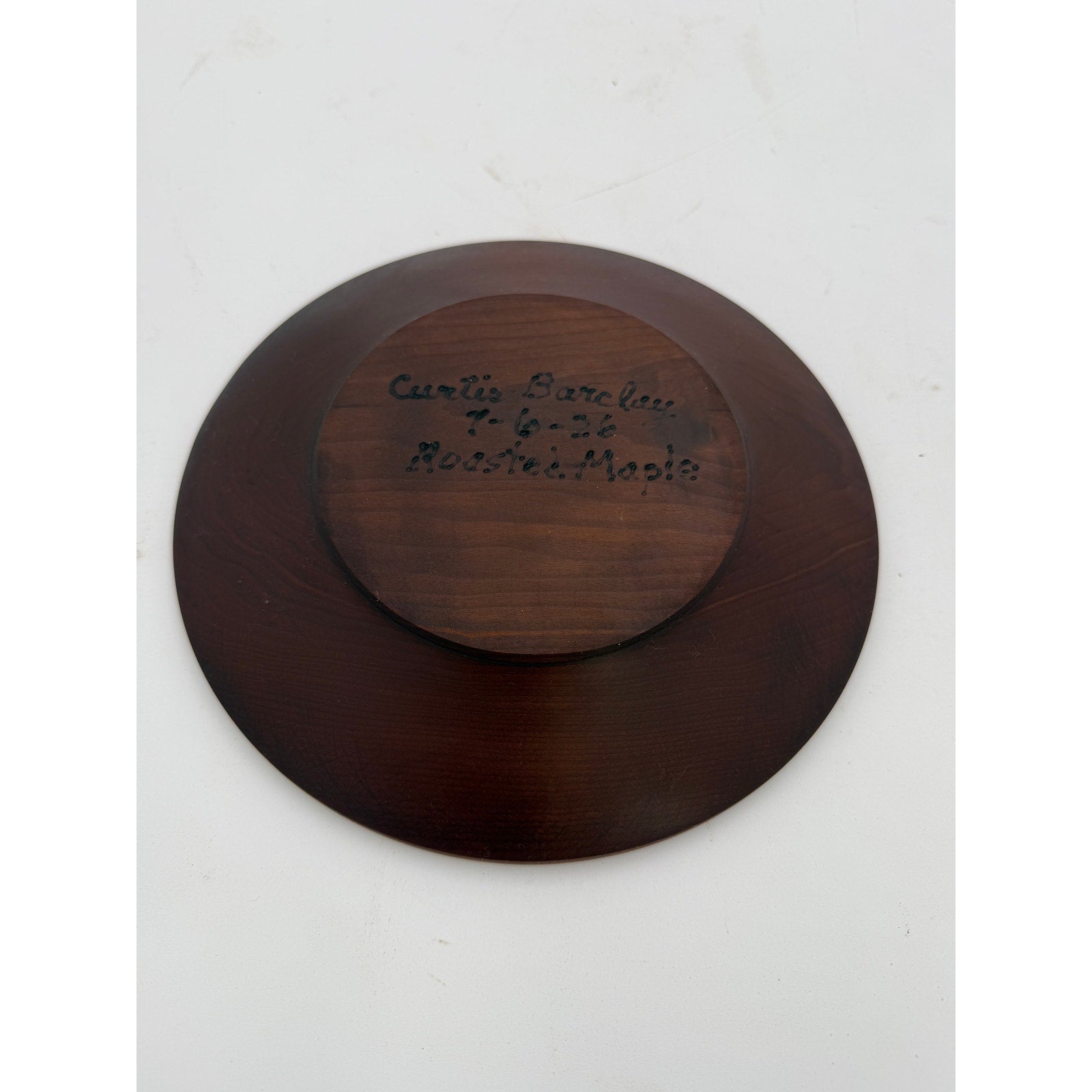 Roasted Maple Hand Turned Serving Platter, 8.75 x 1.25 in, rich dark finish, food safe oil, artisan wood decor