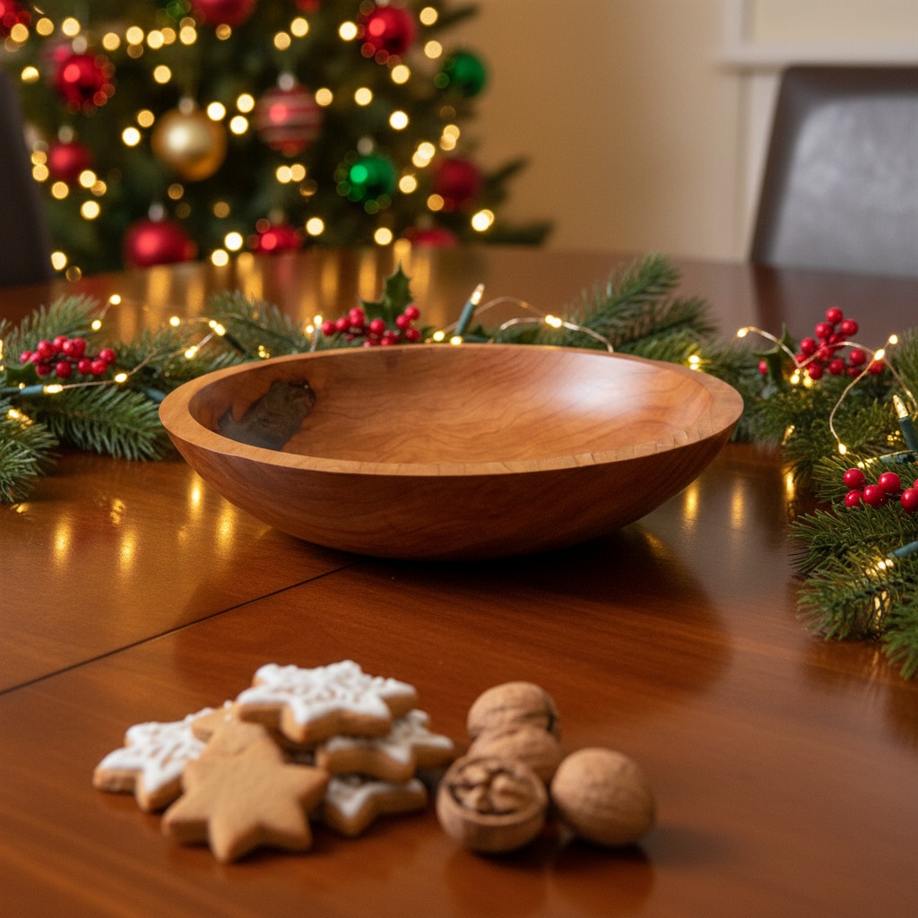 Handturned Wood Bowl, Black Cherry, Unique 16x5, Large Bowl, Rare Decor, Epoxy Embellishment, Handmade Gift