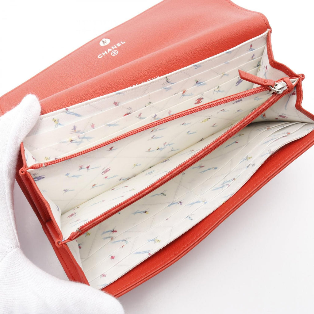 6034 - CHANEL Coco Mark Ski Motif long wallet Red