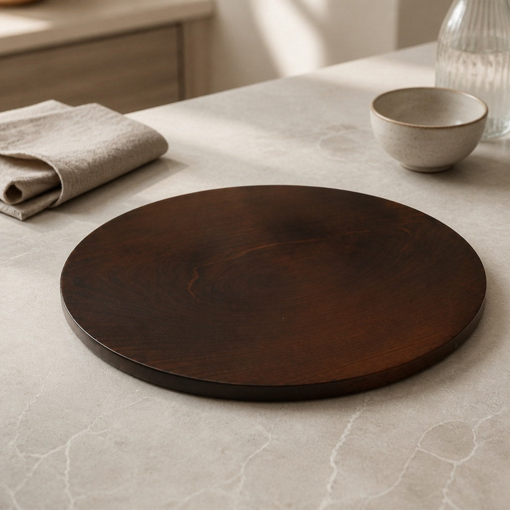 Roasted Maple Hand Turned Serving Platter, 8.75 x 1.25 in, rich dark finish, food safe oil, artisan wood decor