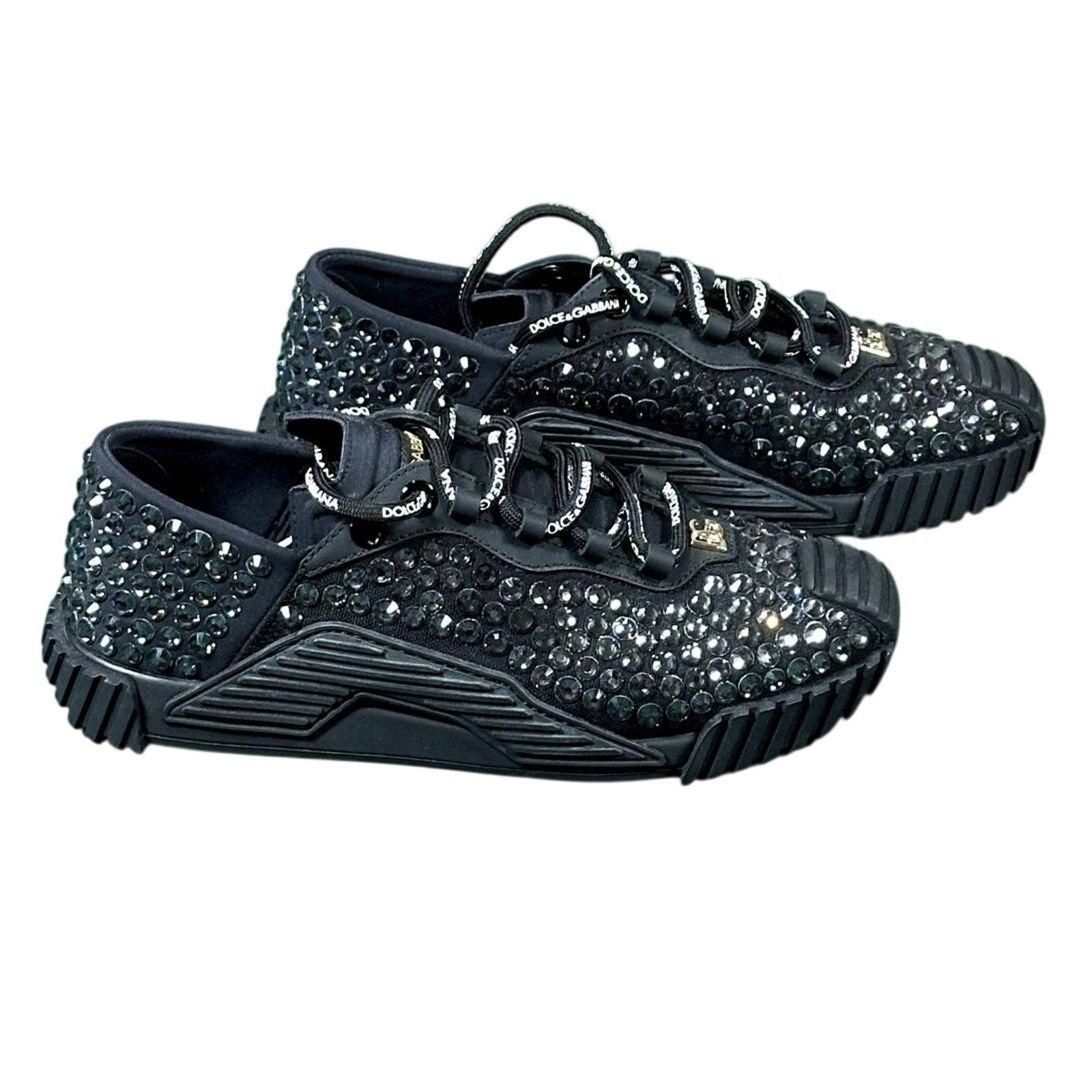 Dolce & Gabbana NS1 Rhinestone Sneakers Black Crystal NIB Size 40.5