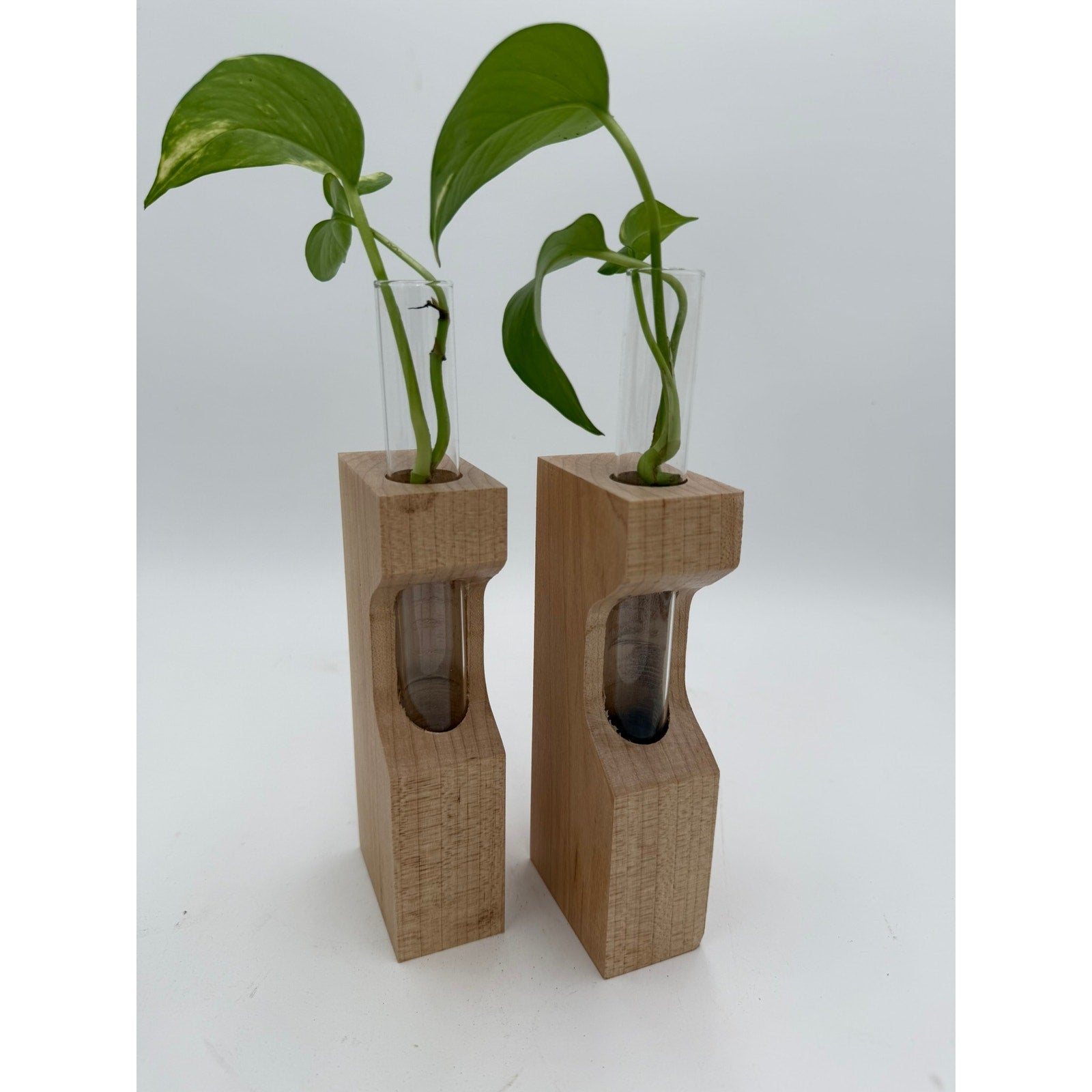 Maple Propagation Station Pair with Bud Vases, 3x1.75x10 inches, contemporary decor, functional, unique gift, test tube planters
