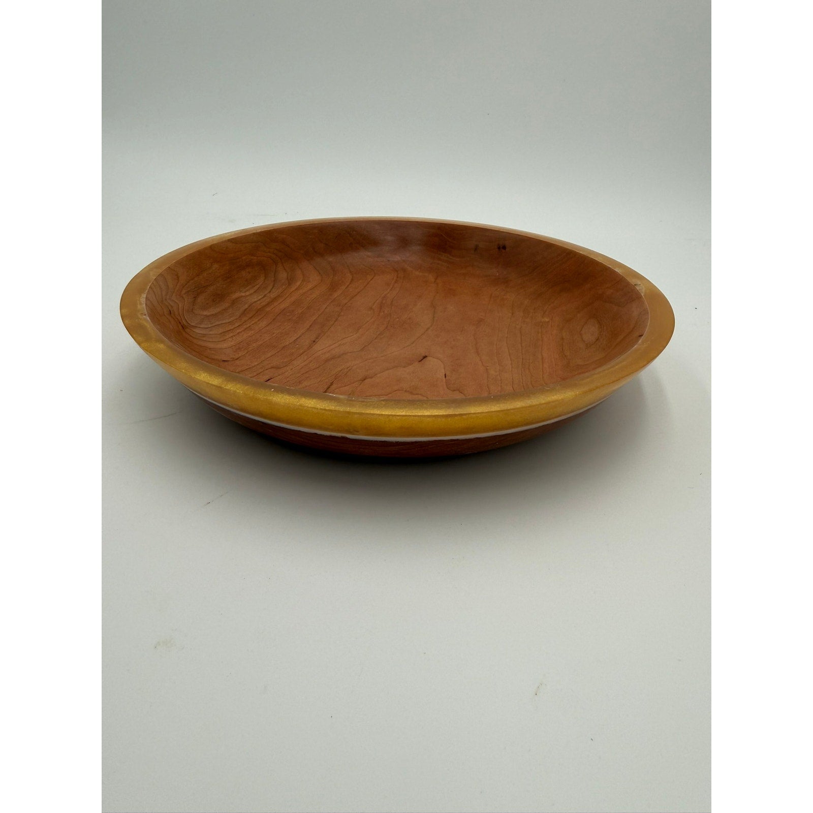 Hand Turned Wood Bowl, Cherry Hardwood, Gold Epoxy Rim, 9.75"x1.75", Functional Bowl, Decorative, Unique Piece