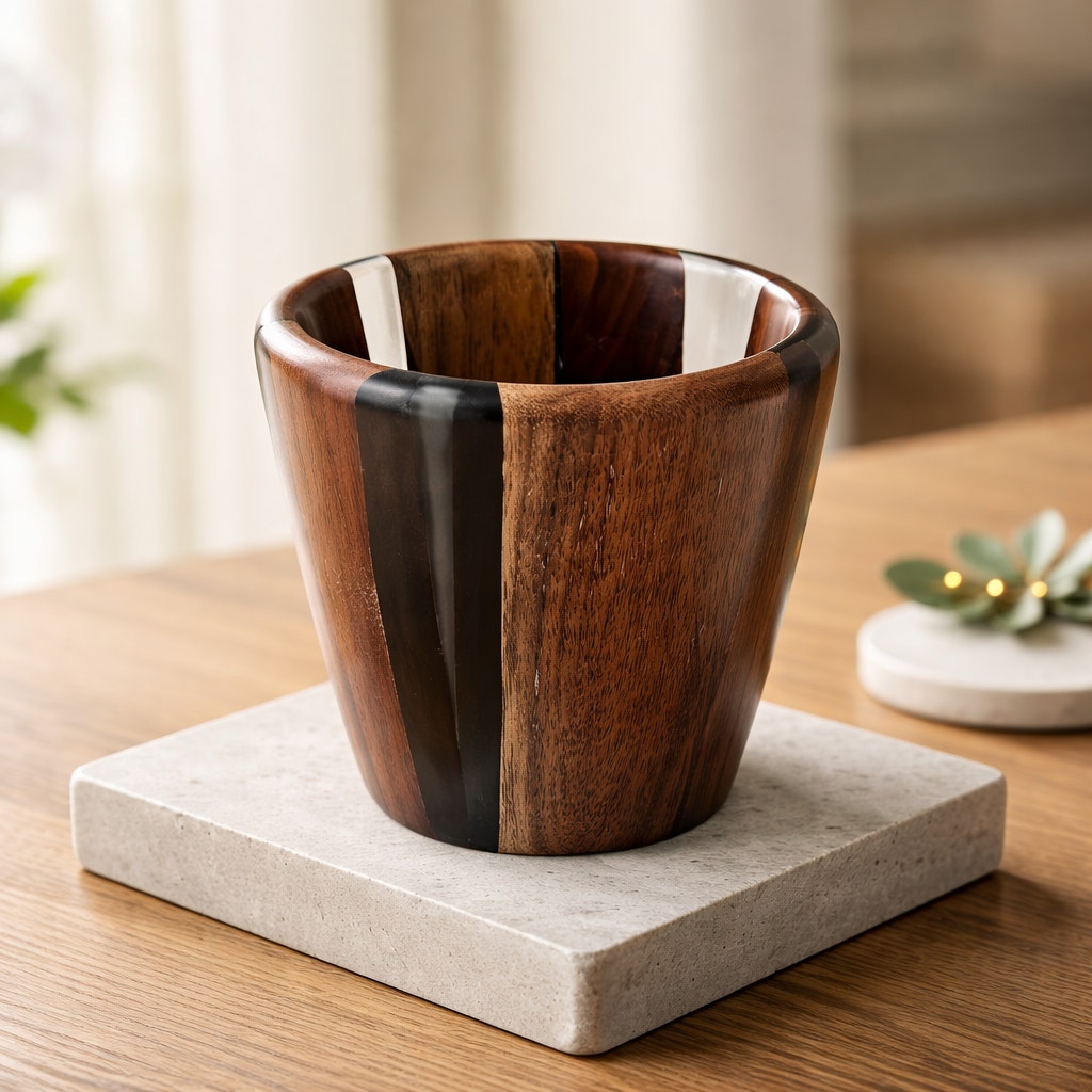 Hand Turned Hardwood and Epoxy Bowl, decorative wood vessel, functional catchall, food safe finish, gift ready
