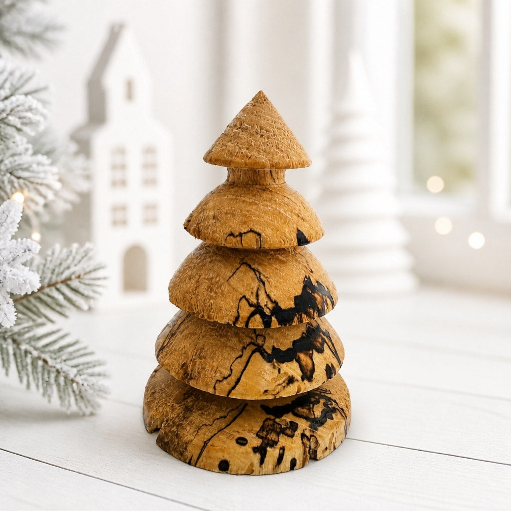 Hand Turned Wood Christmas Trees, Maple and Cherry, Rustic Holiday Decorations, SKUs 1369 to 1372