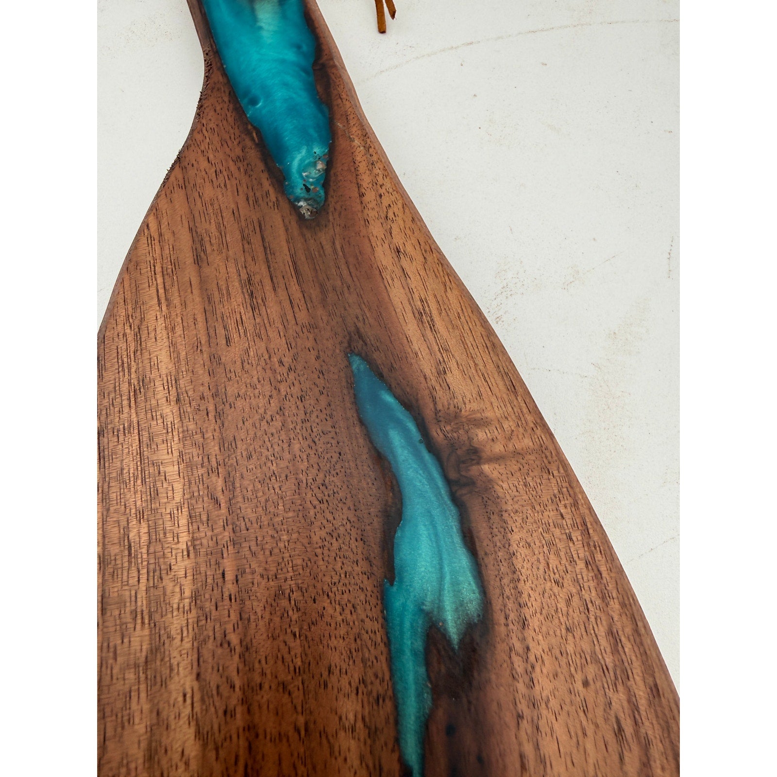 Walnut Charcuterie Board with Turquoise Inlay, 23 x 5.5 x 0.875 inches, food safe finish, handmade serving board, resin accent cheese tray
