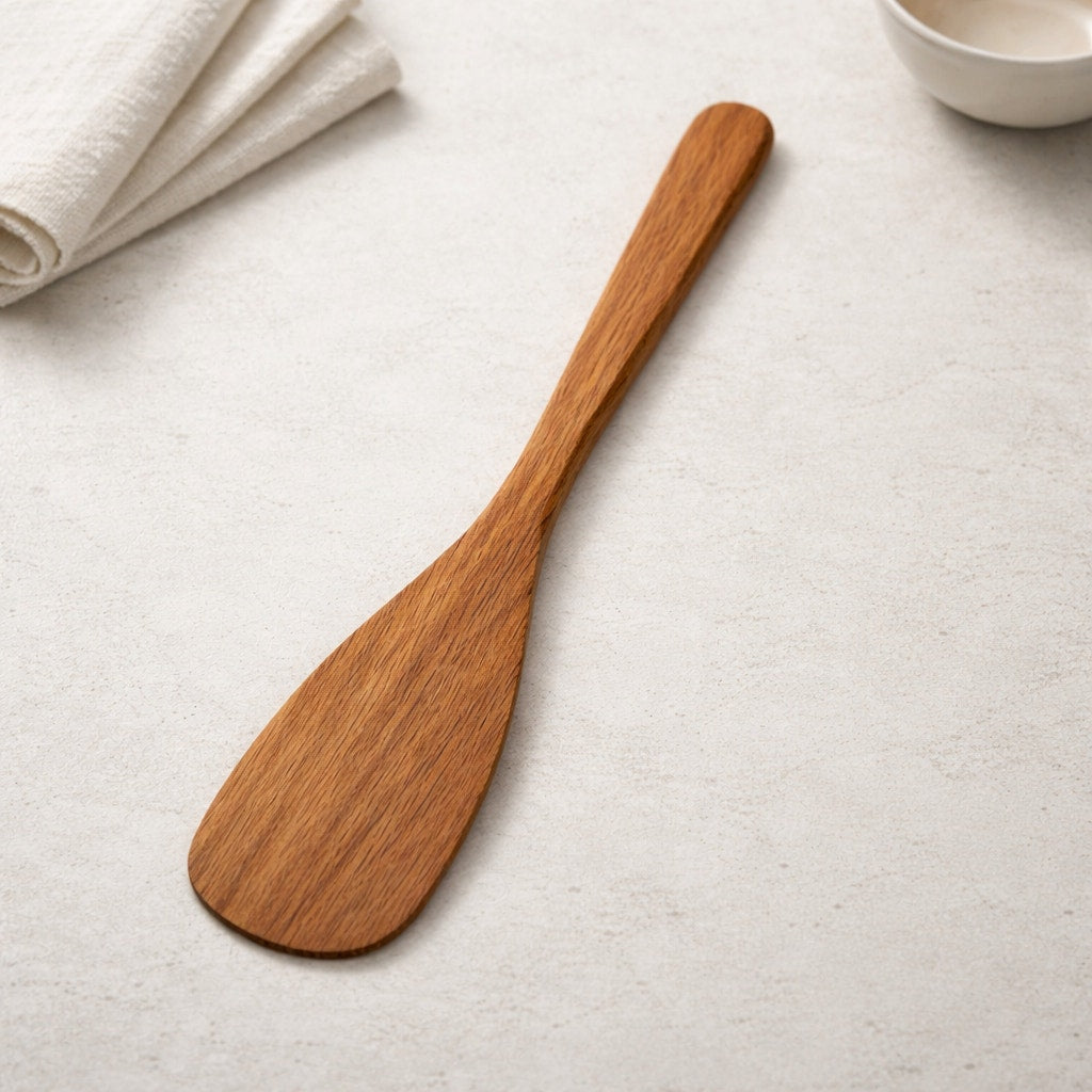 Handcrafted Oak Kitchen Spatula Utensil, 12.5 inch, food safe finish, flat turner for nonstick pans, ergonomic handle