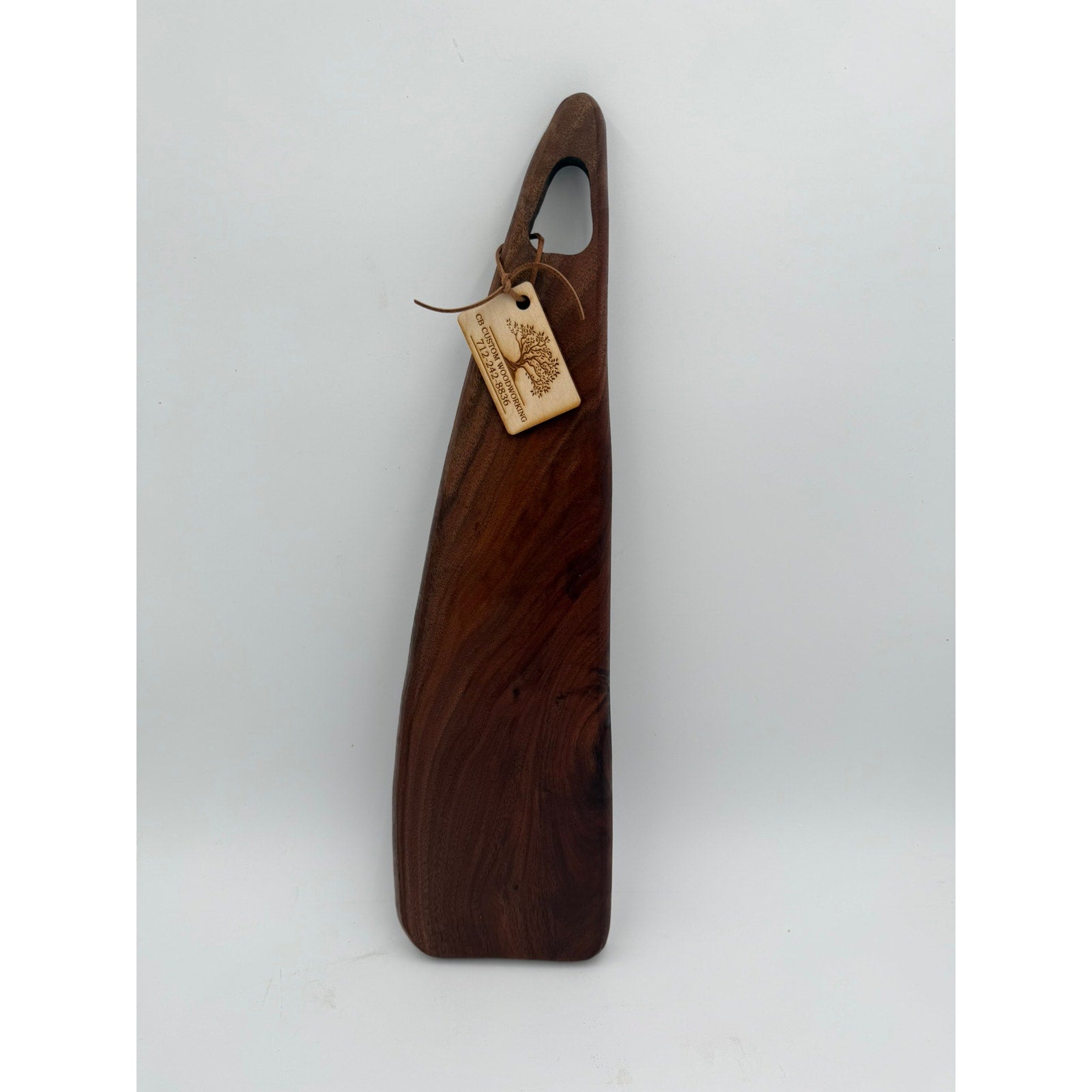 Handcrafted Walnut Charcuterie Serving Board, 19.25 x 5.25 x 1 inches, freeform silhouette with handle, food safe finish, functional and art