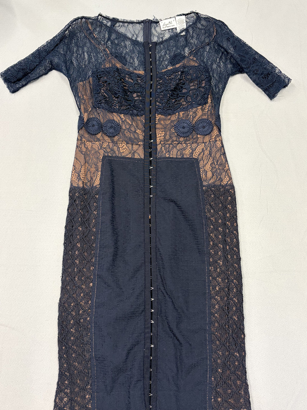 Beguile by Byron Lars Carissima Sheath Dress Navy Blue Lace Crochet Women's - Image 1