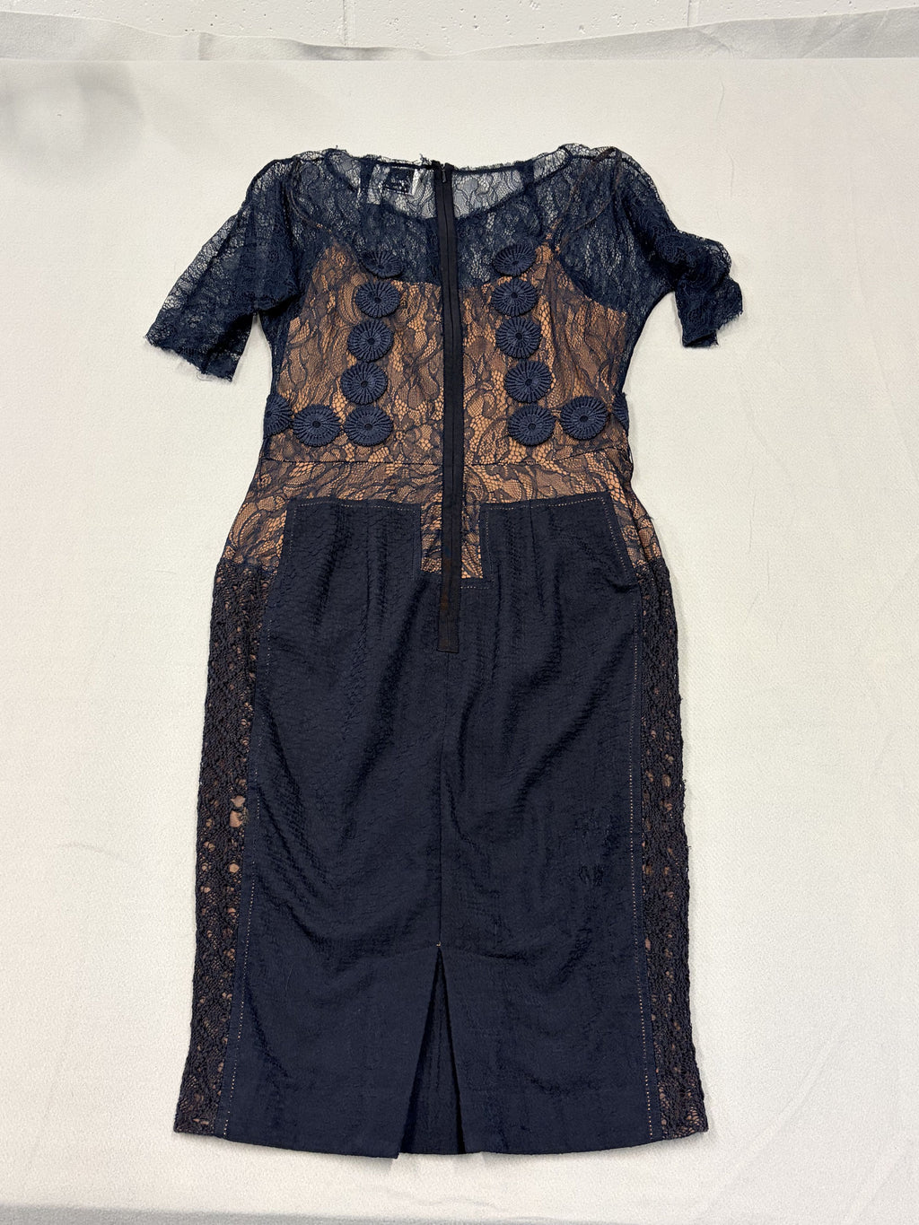 Beguile by Byron Lars Carissima Sheath Dress Navy Blue Lace Crochet Women's - Image 4