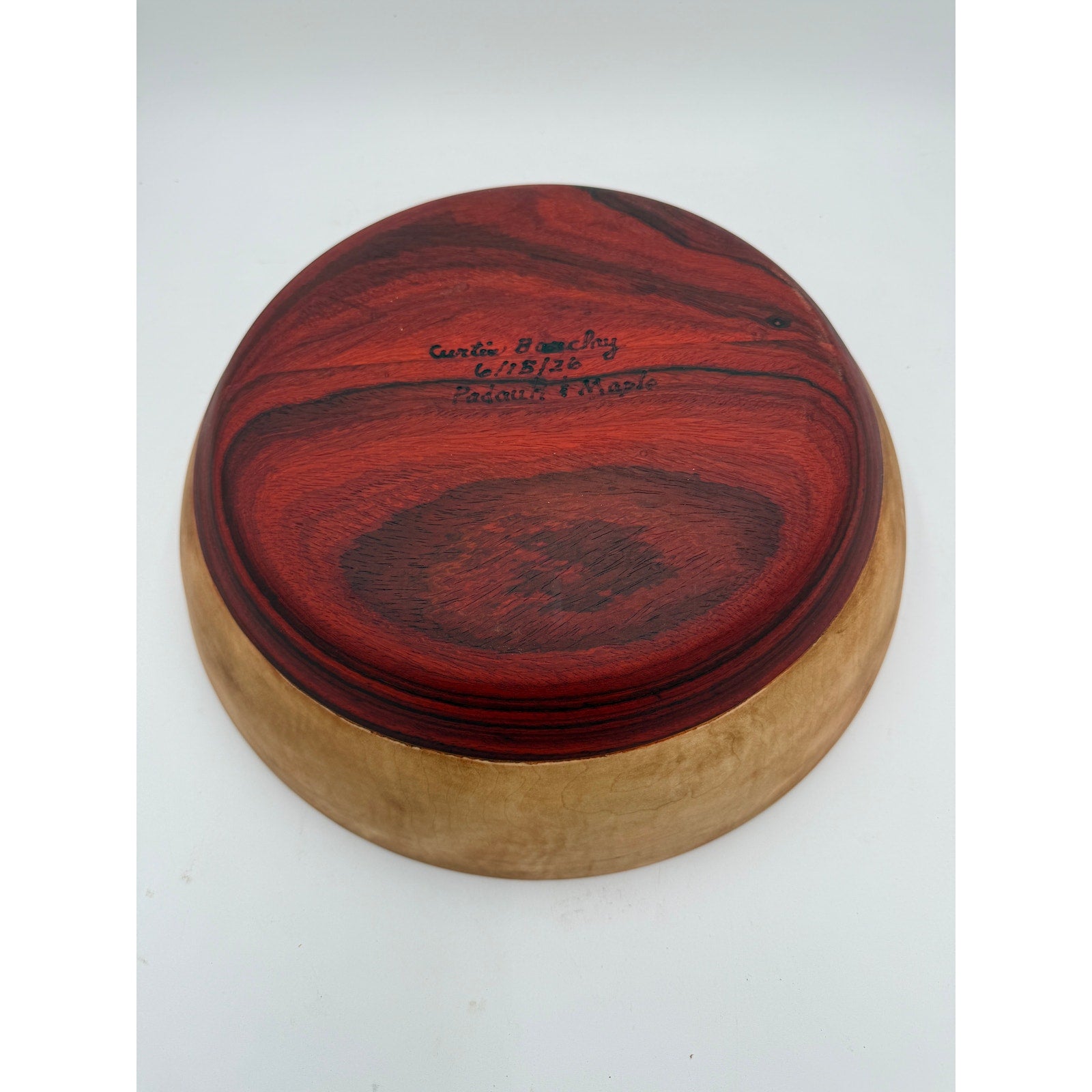 Large Heirloom Wooden Salad Bowl Handmade, 16.5 x 4.5 in, hard maple with padauk base, food safe finish, entertaining serveware, rustic chic