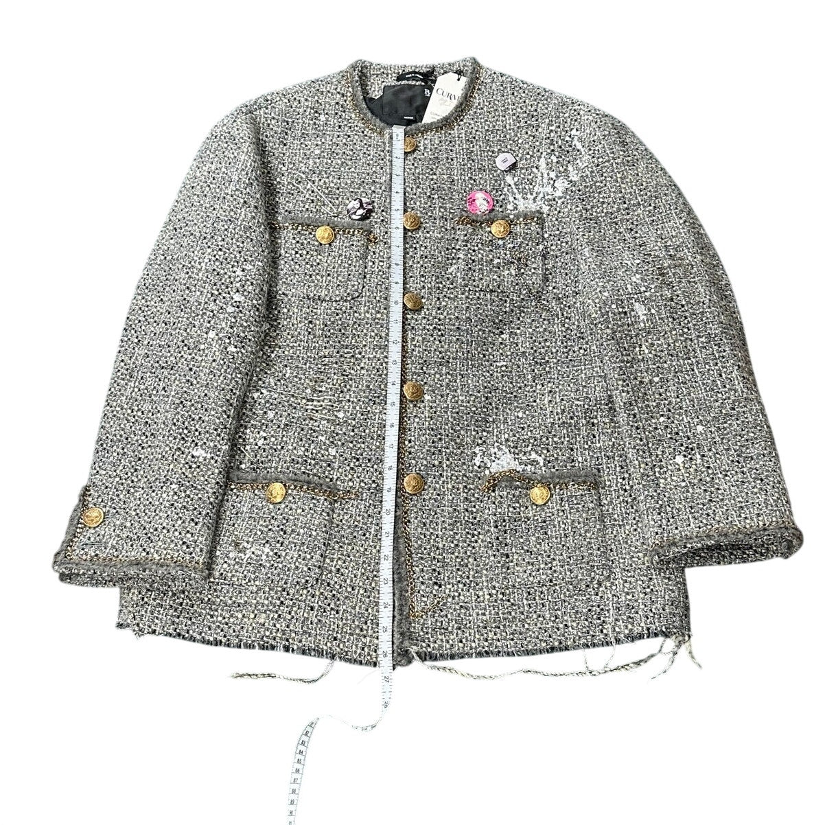 R13 Slouch Embellished Tweed Jacket Gray Oversized Size M