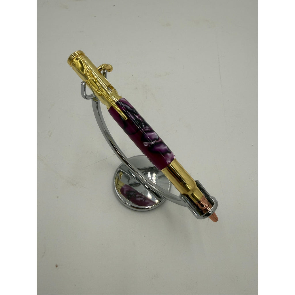 Purple Hand Turned Executive Rollerball Pen, epoxy barrel, smooth gel ink, gold hardware, gift boxed