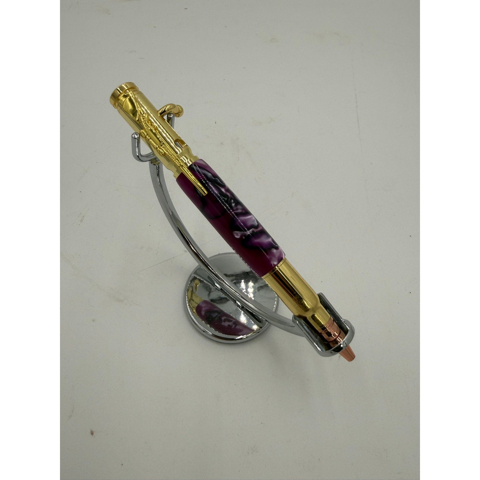 Purple Hand Turned Executive Rollerball Pen, epoxy barrel, smooth gel ink, gold hardware, gift boxed