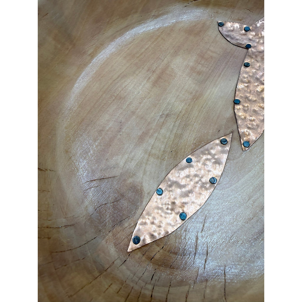 Natural Bradford Pear Centerpiece Bowl with Copper, 10 by 2.5, rustic modern decor, handmade gift idea