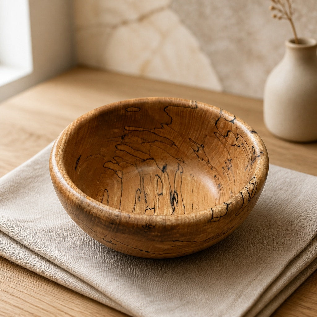 Spalted Maple Hand Turned Wooden Bowl, 5.75 x 2.75 in, food safe finish, decorative display, artisan made