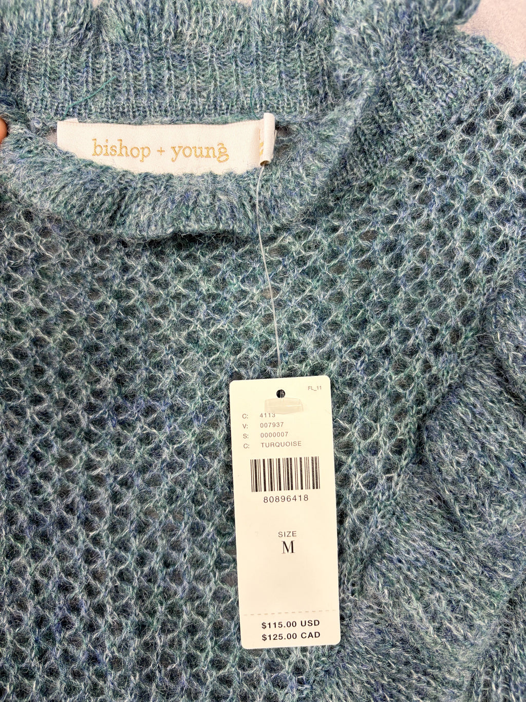 Bishop + Young Turquoise Fringe Knit Sweater NWT Size M - Medium / Teal / New with Tags - Image 2