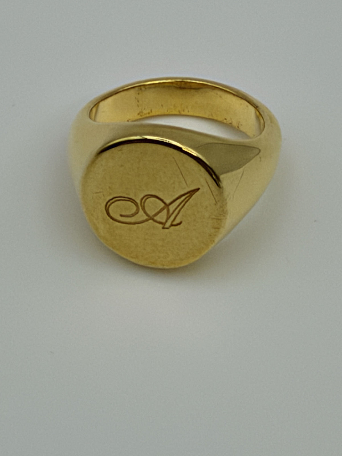BRY Gold Initial A Signet Ring Script A Engraved Initial - Image 2