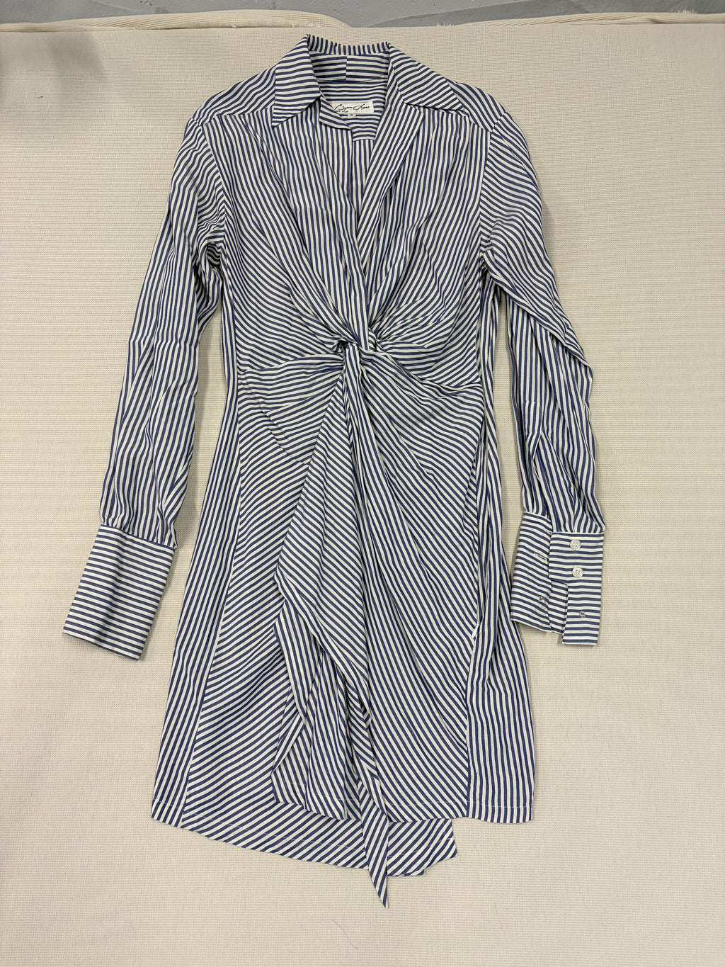 Byron Lars New York Blue White Stripe Twist Front Shirt Dress Size 8 Women's - Image 1