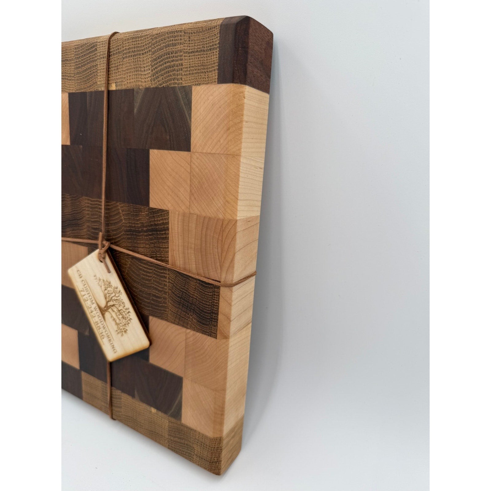 End Grain White Oak Walnut Maple Cutting Board, 12.75 x 9 x 1.5, butcher block, reversible, rubber feet, food-safe oil finish