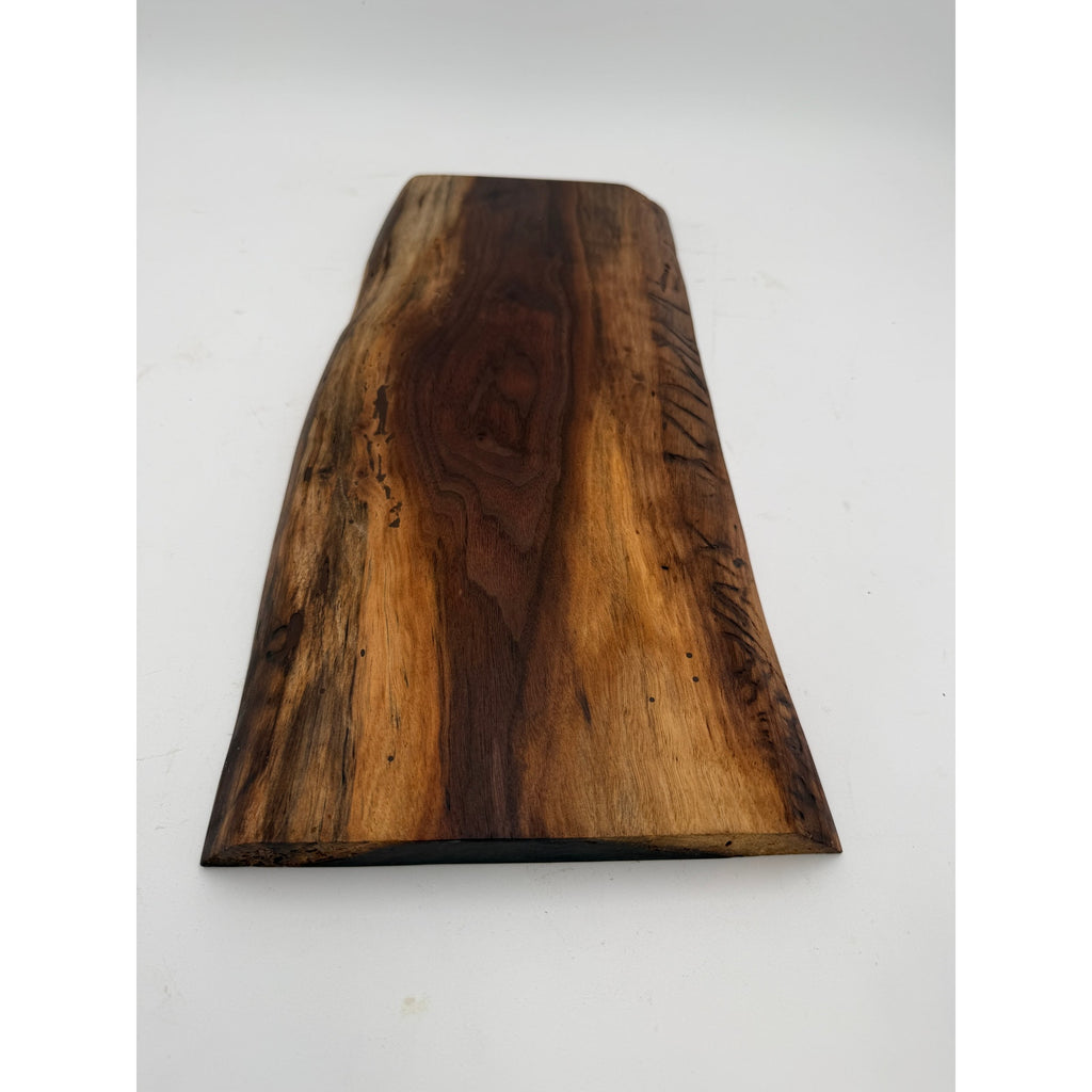 Live Edge Walnut Charcuterie Board Platter, rich dark coloring, intricate grain pattern, handcrafted, 18x8x1.1 in