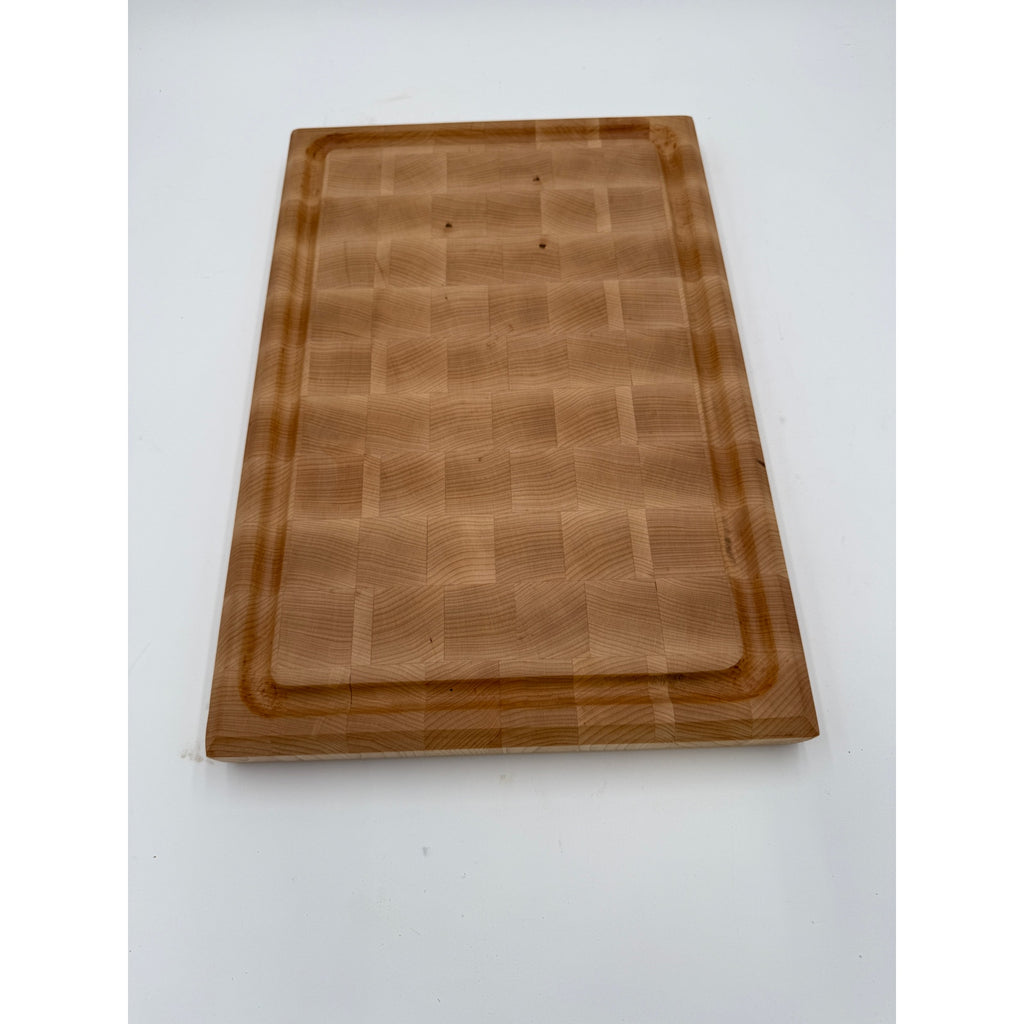 Large Maple Butcher Block Cutting Board, 18x12x1.5, end grain, reversible with groove, flat prep surface, handmade in USA