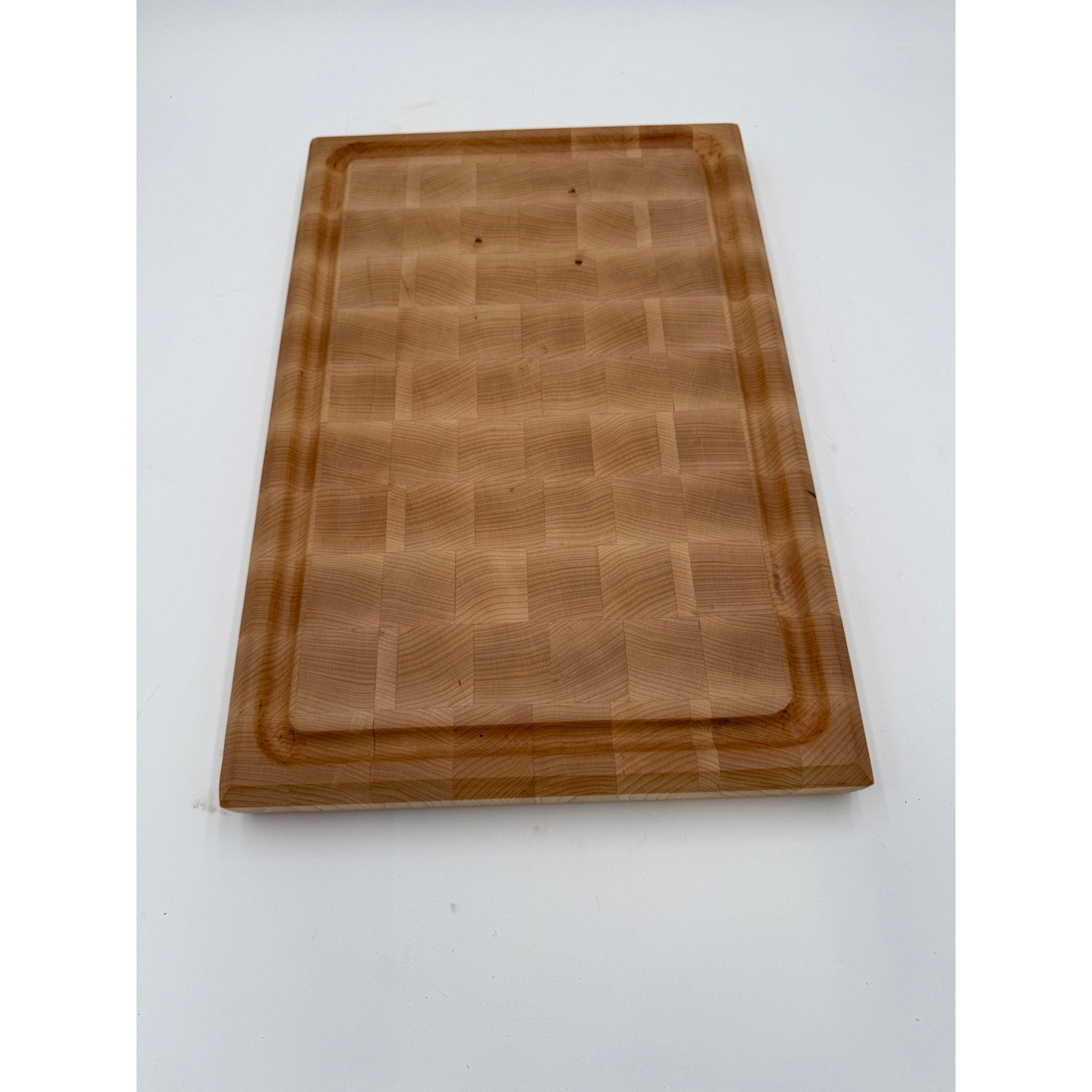 Large Maple Butcher Block Cutting Board, 18x12x1.5, end grain, reversible with groove, flat prep surface, handmade in USA