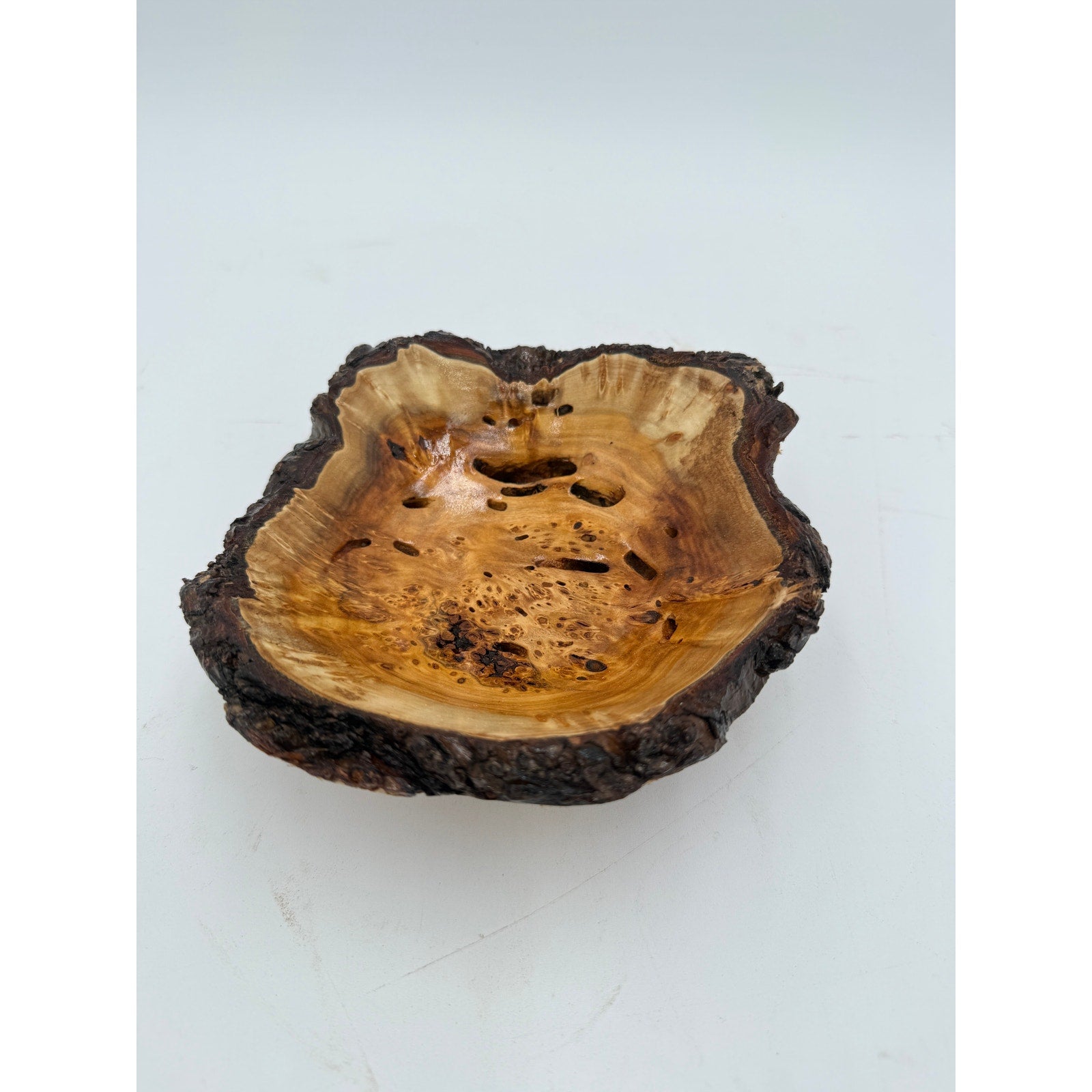 Live Edge Willow Burl Hand Turned Bowl, decorative centerpiece, 7" x 3" size, natural bark rim, handcrafted wood art